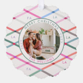 Falala Pastel Checkered Pattern Christmas Photo オーナメントカード (正面)