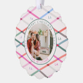 Falala Pastel Checkered Pattern Christmas Photo オーナメントカード (左)
