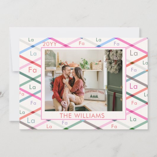 Falala Pastel Checkered Pattern Christmas Photo シーズンカード (正面)