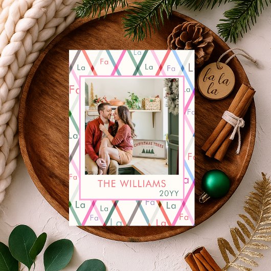 Falala Pastel Checkered Pattern Christmas Photo シーズンカード