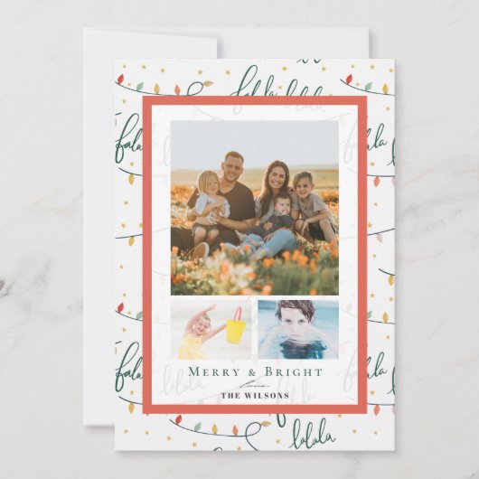 Falalalalaクリスマスライトクリスマス3フォトカード 招待状 (正面)