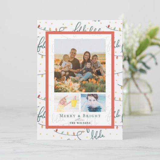 Falalalalaクリスマスライトクリスマス3フォトカード 招待状 (スタンド正面)