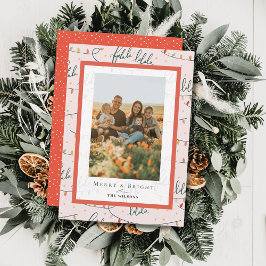Falalalalaクリスマスライトホリデーピンクのフォトカード 招待状