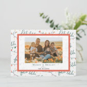 Falalalalaクリスマスライトホワイトホリデーフォトカード 招待状 (スタンド正面)