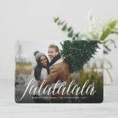 Falalalalalaシンプルホワイトスクリプトおもしろいモダン写真 シーズンカード (スタンド正面)