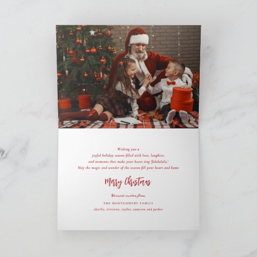 Falalalalalaスクリプトはっきりしたおもしろいクラシッククリスマスフォト シーズンカード (内部)