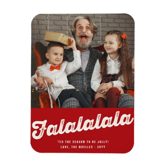 Falalalalalaスクリプトはっきりしたおもしろいクラシッククリスマスフォト マグネット (縦)