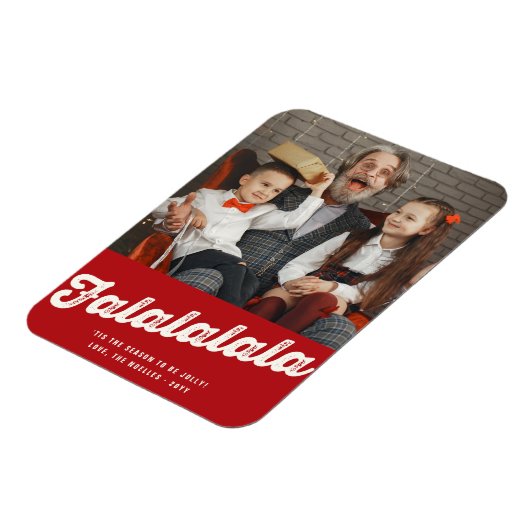 Falalalalalaスクリプトはっきりしたおもしろいクラシッククリスマスフォト マグネット (左側)