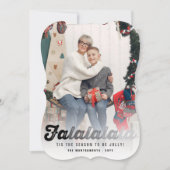 Falalalalalaブラックスクリプトグラデーションおもしろいクリスマスフォト シーズンカード (正面)