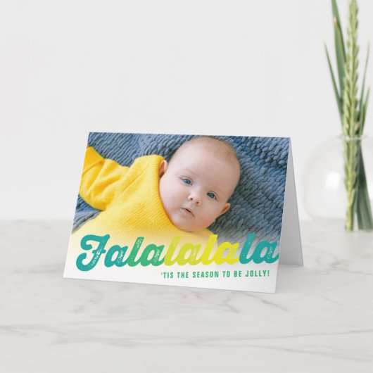 Falalalalalaライムスグラデーションクリプトおもしろいクリスマスフォト シーズンカード (正面)