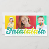 Falalalalala緑のスクリプグラデーショントのクリスマス3写真 シーズンカード (正面)