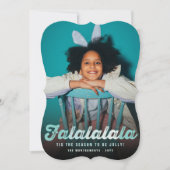 Falalalalala緑のスクリプトグラデーションおもしろいクリスマスフォト シーズンカード (正面)