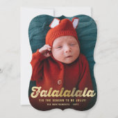 Falalalalala金ゴールドグラデーションスクリプトおもしろいクリスマスフォト シーズンカード (正面)