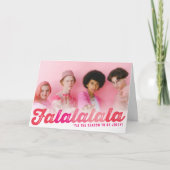 Falalalalalala Pinkスクリプトグラデーションおもしろいクリスマスフォト シーズンカード (正面)