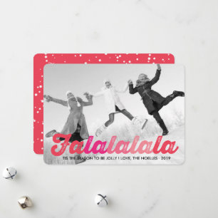 Falalalalalala Pinkスクリプトグラデーションおもしろいクリスマスフォト シーズンカード