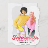 Falalalalalala Pinkスクリプトグラデーションおもしろいクリスマスフォト シーズンカード (正面)