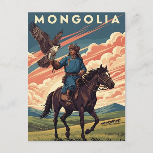 Falconer in Mongolia Travel ポストカード (正面)