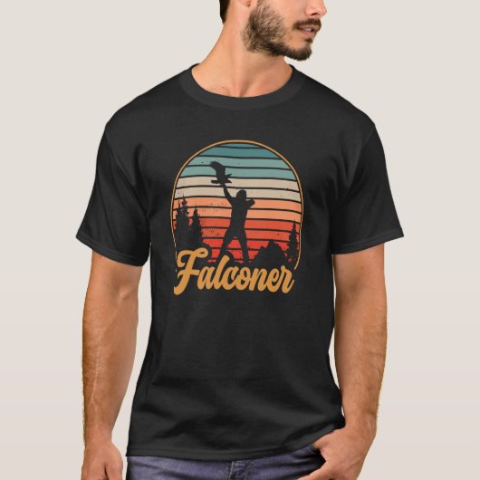 Falconer Retro Sunset Falconry Tシャツ (正面)
