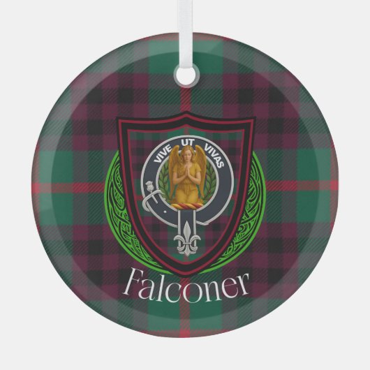 Falconer Scottish Clan Tartan & Crest ガラスオーナメント (正面)