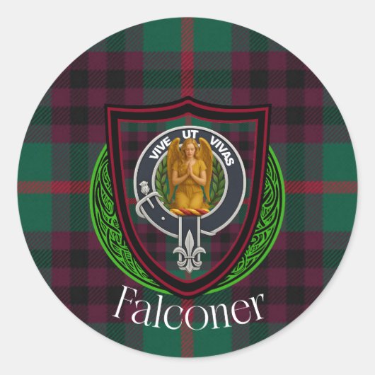 Falconer Scottish Clan Tartan & Crest ラウンドシール (正面)