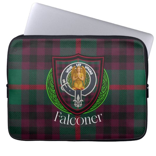 Falconer Scottish Clan Tartan & Crest ラップトップスリーブ (正面)