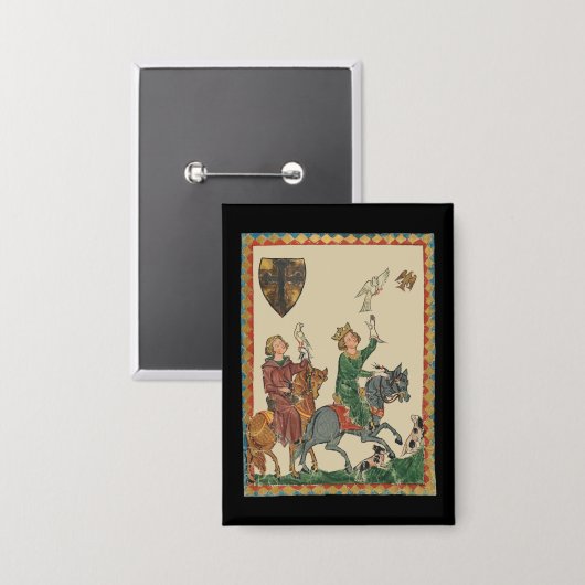 Falconry, 14th Century Codex Manesse 缶バッジ (正面/裏面)