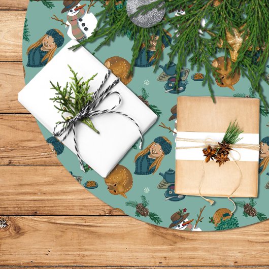 Falda árbol de navidad con muñeco de nieve ブラッシュドポリエステルツリースカート