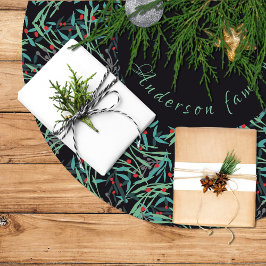 Falda árbol navidad con hojas de acebo ブラッシュドポリエステルツリースカート