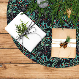 Falda árbol navidad con hojas de acebo ブラッシュドポリエステルツリースカート