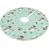 Falda árbol Navidad con muñecos y copos de nieve ブラッシュドポリエステルツリースカート (アングル)