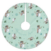 Falda árbol Navidad con muñecos y copos de nieve ブラッシュドポリエステルツリースカート (正面)