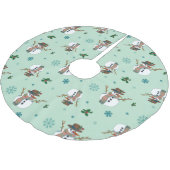 Falda árbol Navidad con muñecos y copos de nieve ブラッシュドポリエステルツリースカート (アングル)