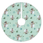 Falda árbol Navidad con muñecos y copos de nieve ブラッシュドポリエステルツリースカート (正面)