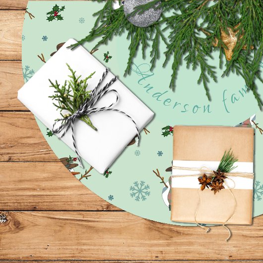 Falda árbol Navidad con muñecos y copos de nieve ブラッシュドポリエステルツリースカート