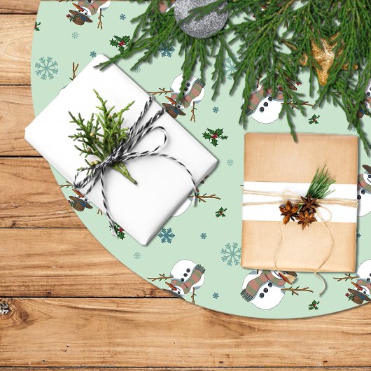 Falda árbol Navidad con muñecos y copos de nieve ブラッシュドポリエステルツリースカート