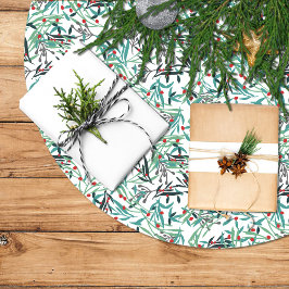 Falda de árbol navidad con diseño de acebo ブラッシュドポリエステルツリースカート