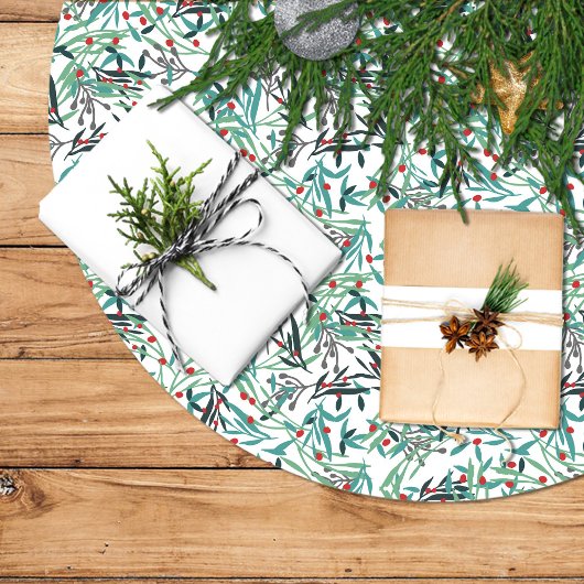 Falda de árbol navidad con diseño de acebo ブラッシュドポリエステルツリースカート