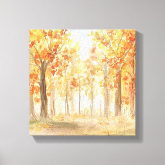 Fall+オータムツリー+オレンジの葉+水彩 キャンバスプリント (正面)