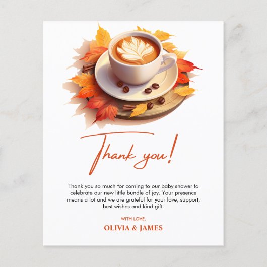 Fall A Baby is Brewing Baby Shower Thank You Card (正面)