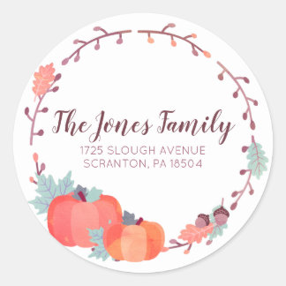 Fall address labels, pumpkin, harvest ラウンドシール