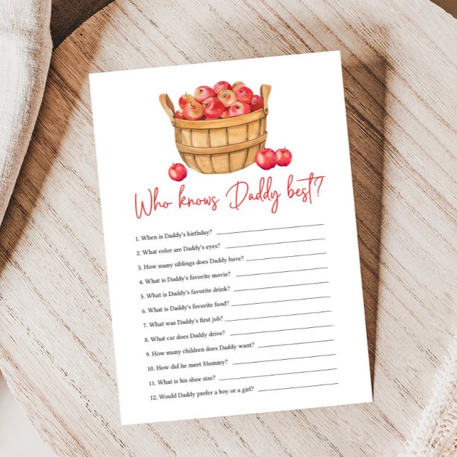 Fall Apple Basket Baby Shower Who Knows Daddy Game (Apple Baby Shower Game)