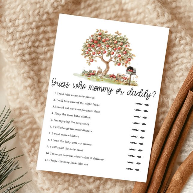Fall Apple of our Eyes ゲス・クイズ：ママ？パパ？ (Fall Apple Tree Baby Shower Guess Who Mommy or Daddy Game)