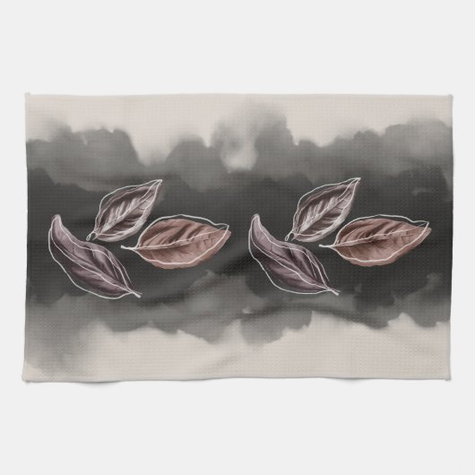 Fall Atumn Leaves Mid century Modern キッチンタオル (横)