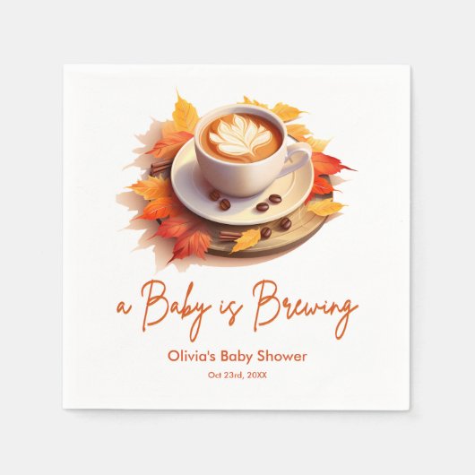 Fall Autumn A Baby is Brewing Coffee Baby Shower  スタンダードカクテルナプキン (正面)
