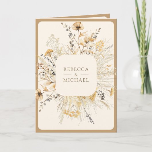 Fall Autumn Boho Wildflower QR Code Wedding 招待状 (正面)