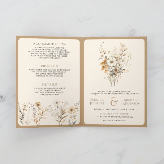 Fall Autumn Boho Wildflower QR Code Wedding 招待状 (内部)