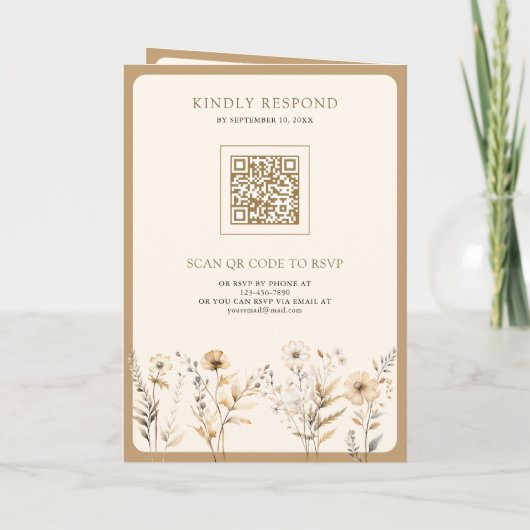 Fall Autumn Boho Wildflower QR Code Wedding 招待状 (裏面)