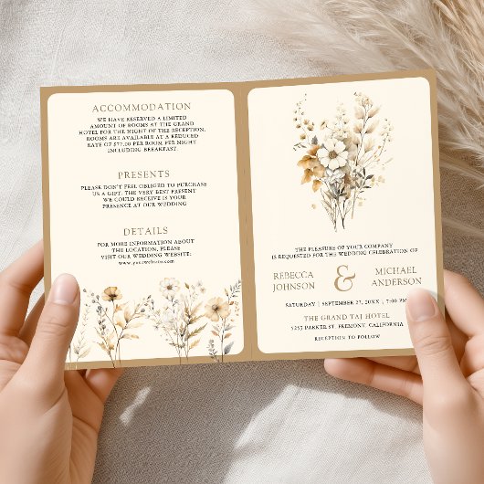 Fall Autumn Boho Wildflower QR Code Wedding 招待状