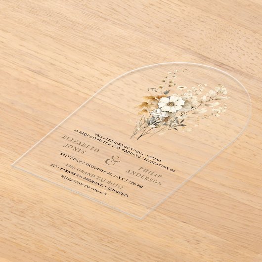 Fall Autumn Boho Wildflower Wedding アクリル招待状 (レイダウン)