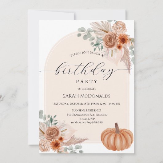 Fall Autumn Boho Woman Birthday Party Invitation 招待状 (正面)